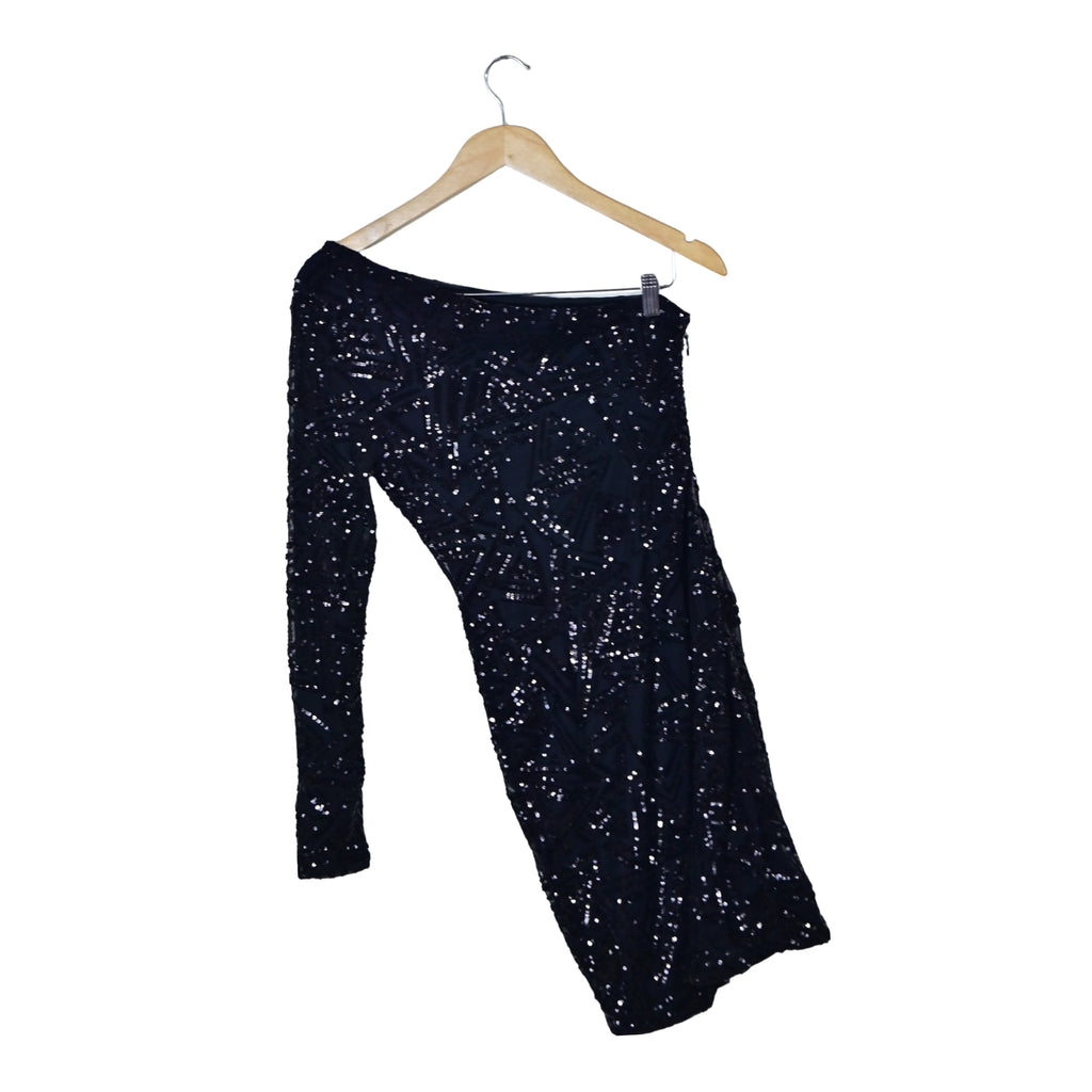 Women's One-Shoulder Sequins Midi Dress